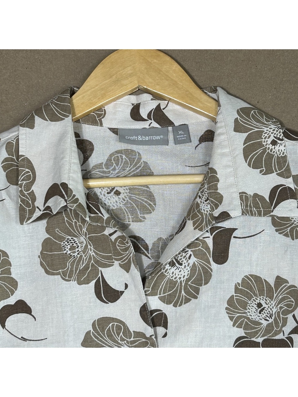 Croft & Barrow Coastal Beige Floral Linen Blend Button Down Shirt XL Bohochic